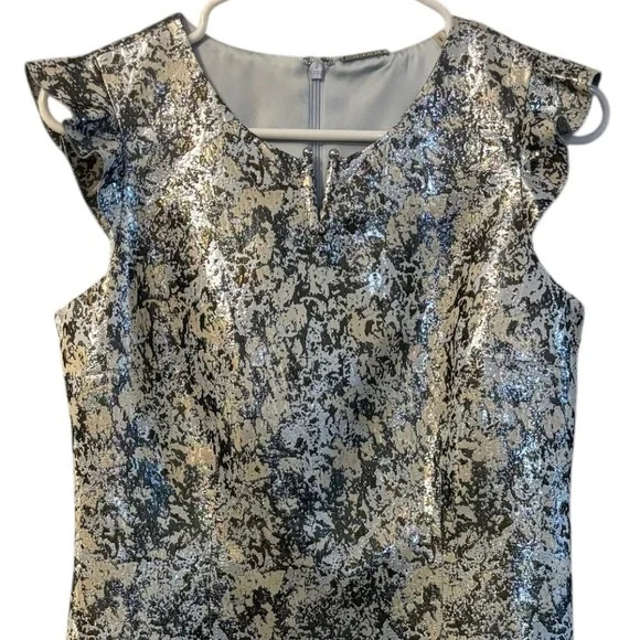 Elie Tahari Silver and Blue Metallic Shimmer Stefana Sheath Dress Size 4 - Picture 5 of 9